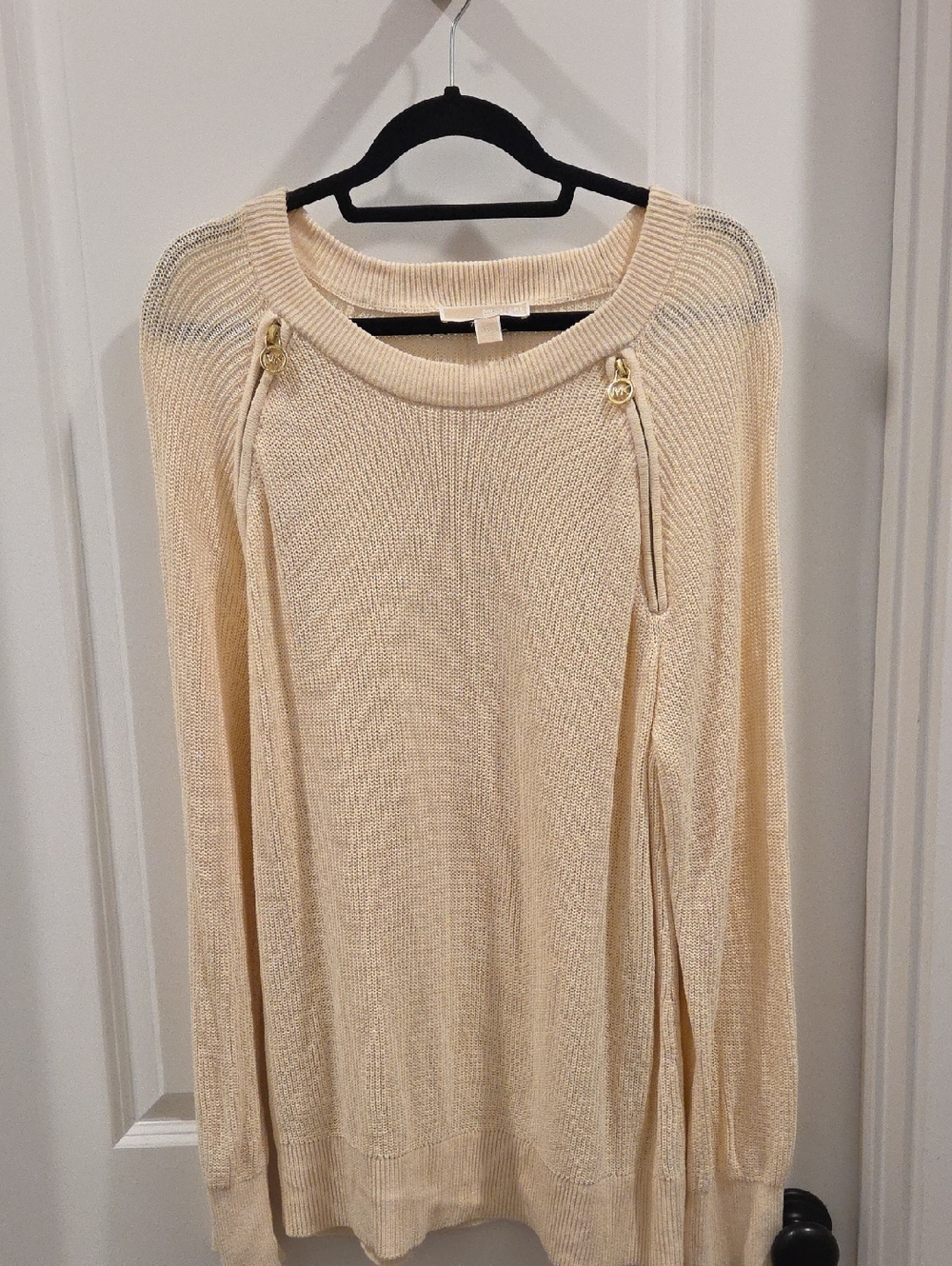 Michael Kors Cream Knit Sweater with Zip-Trim Details